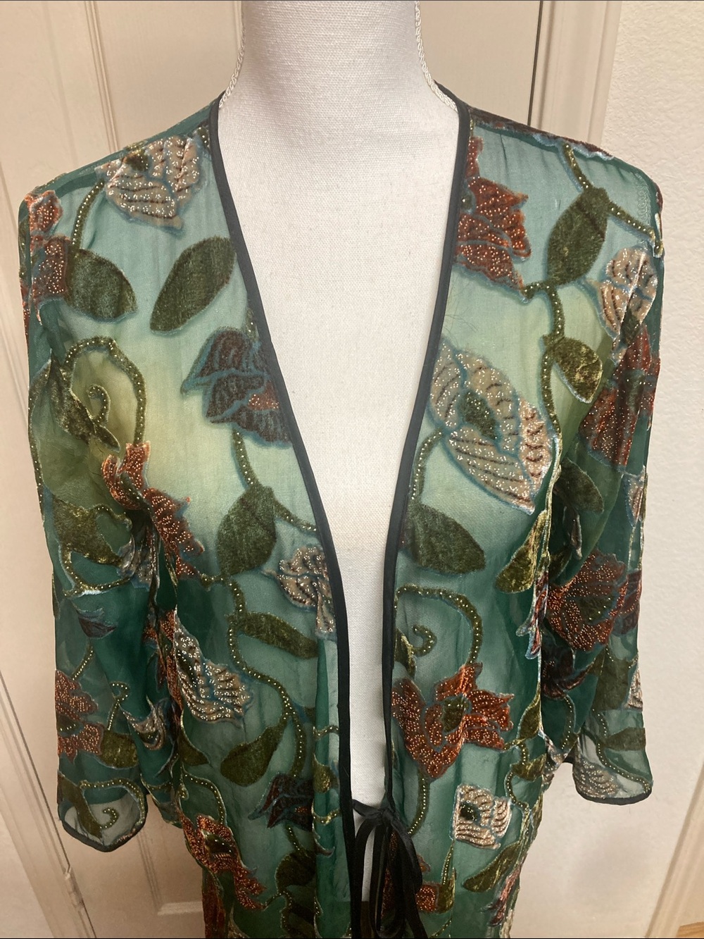 Band of Gypsies Devoré Velvet Floral Sheer Mesh Duster Kimono Jacket Boho Sz XS